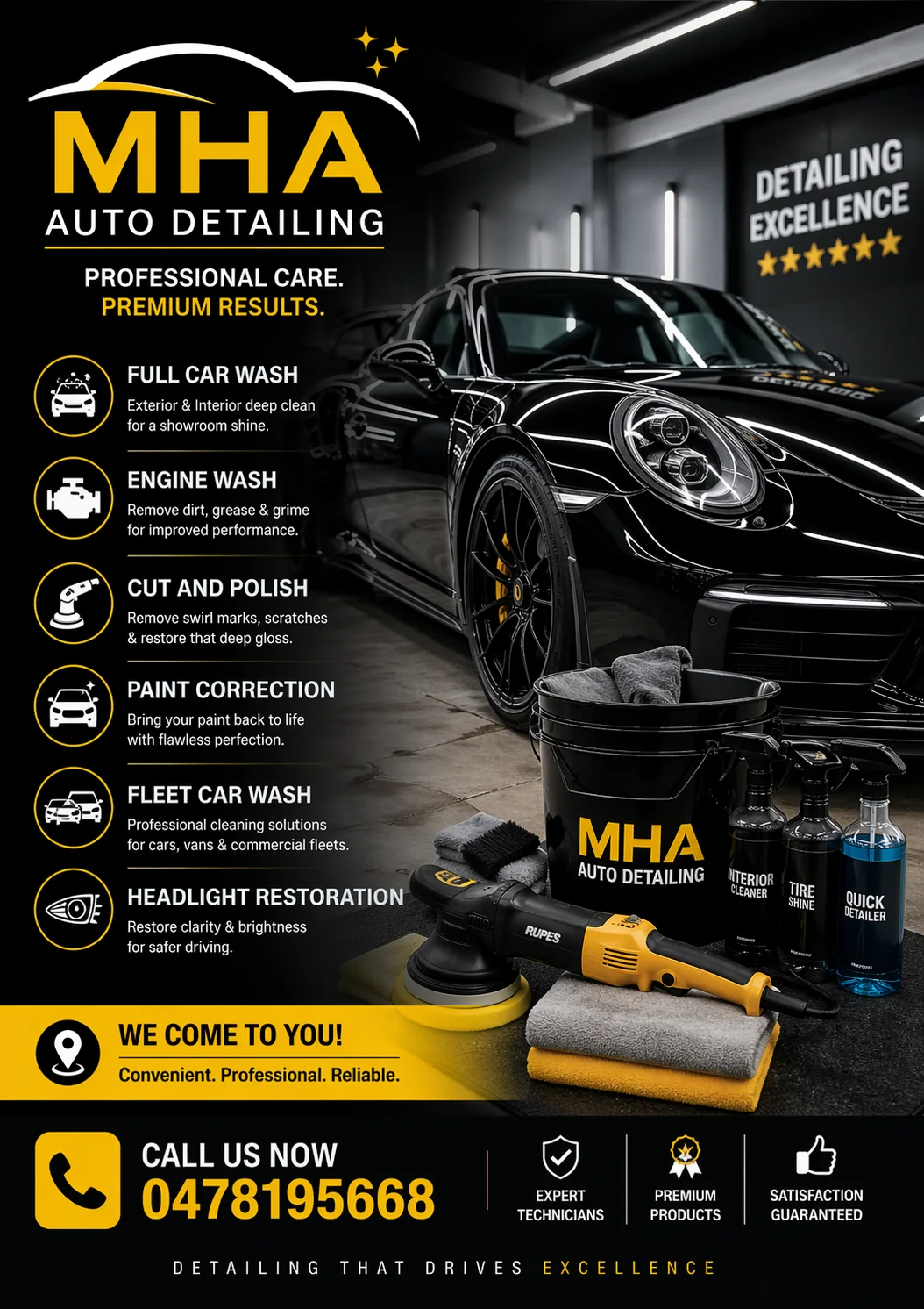 MHA Auto Detailing brochure showing mobile detailing services